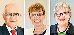 Kandidaten für das Amt des pfälzischen Kirchenpräsidenten (von links): Albrecht Bähr, Marianne Wagner und Dorothee Wüst. Fotos: LK