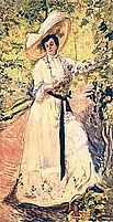 1911 porträtiert Slevogt seine Frau Nini am Weinspalier. Foto: wiki