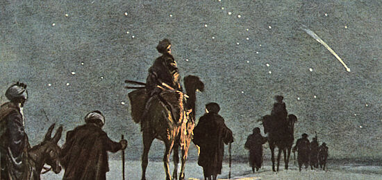 Die Weisen aus dem Morgenland folgen dem „Stern von Bethlehem“: Postkarte nach Aquarell von Paul Hey (1867 bis 1952). Foto: epd